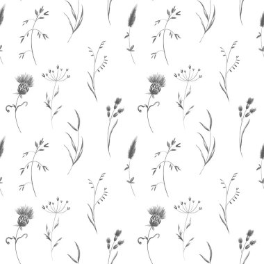 Çimen tohumu yaz bitkisi, çiçek. Beyaz arka planda basit bir sanat karesi çizimi. Kumaş, kıyafet, kartpostal, düğün, davetiye, ambalaj kağıdı baskısı.