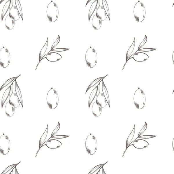 シンプルなオリーブの小枝白い背景にシームレスなパターンを正方形 デジタルラインアート 包装紙 カフェ メニュー キッチン グリーティングカード 結婚式のための印刷 — ストック写真