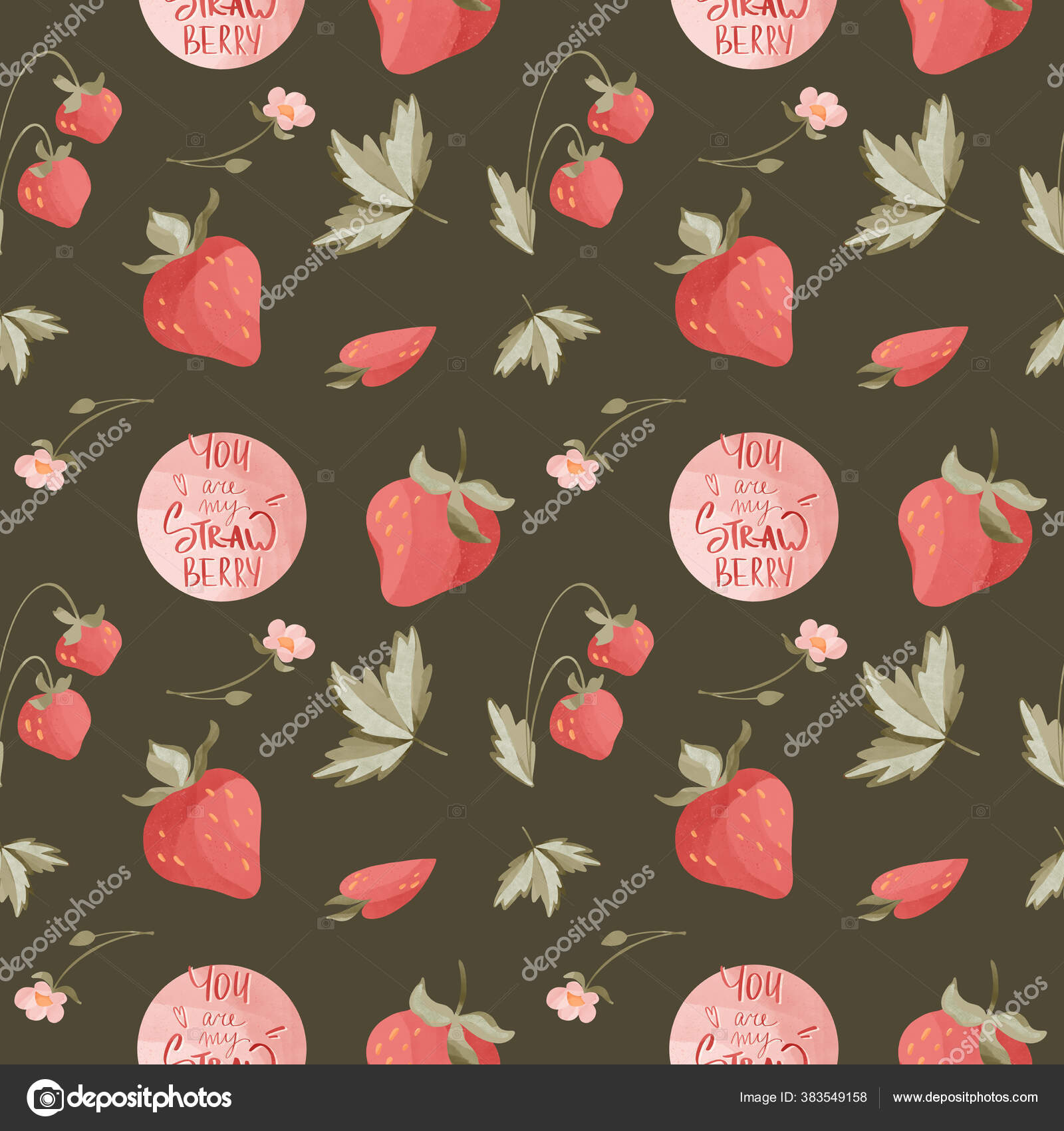Kawaii Strawberry Berries Leaves Textural Digital Art Seamless Square  Pattern Stock Photo by ©Ka.Yansh 383549158
