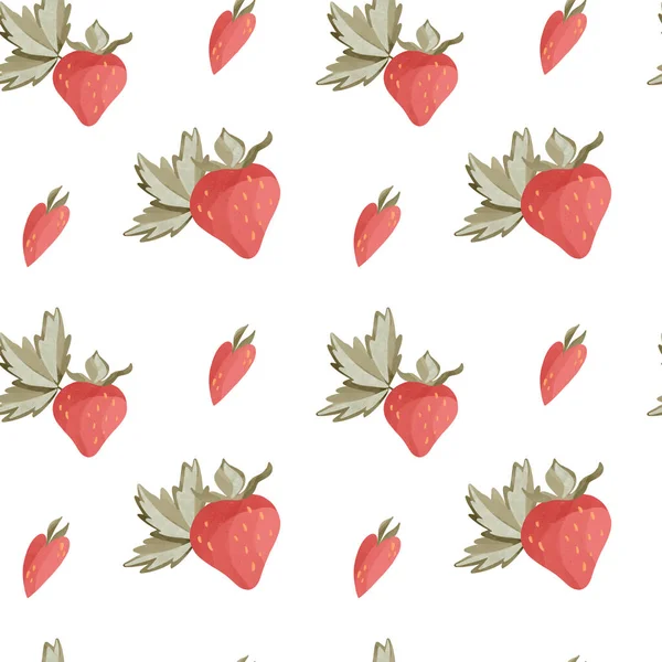 Kawaii Fraises Avec Des Feuilles Textural Art Numérique Motif Carré — Photo