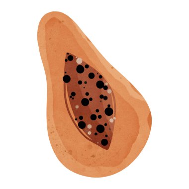 Kawaii portakallı, tropikal meyve papaya yarı manzaralı. Dokusal düz sanat. Menü yazdırma, paketleme, ambalaj kağıdı, çıkartma, sosyal medya postası, afiş, kartpostal, davetiye