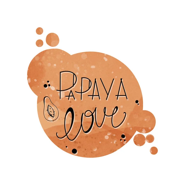 Handschrift Letters Papaya Liefde Een Oranje Embleem Texturale Platte Kunst — Stockfoto