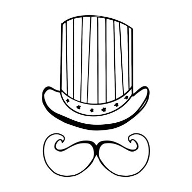 4 Temmuz Bağımsızlık Günü için karalama öğesi. El çizimi bıyıklı şapka. Dokusal dijital sanat çıkartması simgeleri. Kartlar, pankartlar, posterler, boyama sayfaları için yazdır.