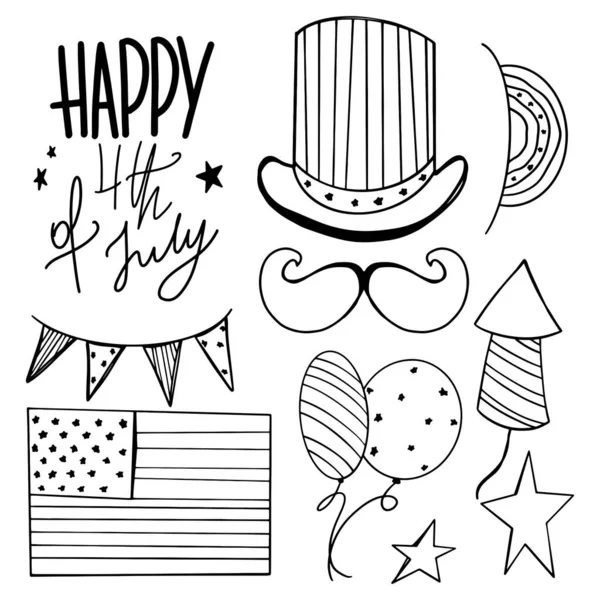 Contour Doodle Set Element Independence Day July Inglés Letras Dibujadas — Foto de Stock