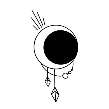 Zarif sihirli boho ayı beyaz arka planda izole edildi. Doodle dijital sanatı şekillendiriyor. Dövme yazdırma, çıkartma, kartpostal, sosyal medya paylaşımı, ambalaj, marka