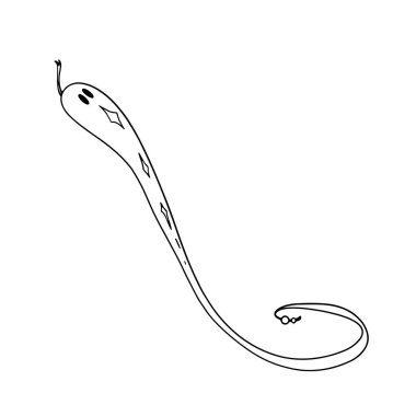 Arkasında dilleri ve eşkenar dörtgenleri olan gizemli büyülü cadı yılanı. Dijital karalama sanatı. Etiket, kırtasiye, dövme, boyama sayfası, ambalaj kağıdı, kartpostal, kumaş baskısı.