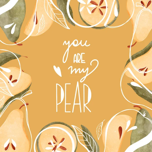 Cute Kawaii Hand Letlettering You Pear Yellow Background 텍스처 디지털 — 스톡 사진