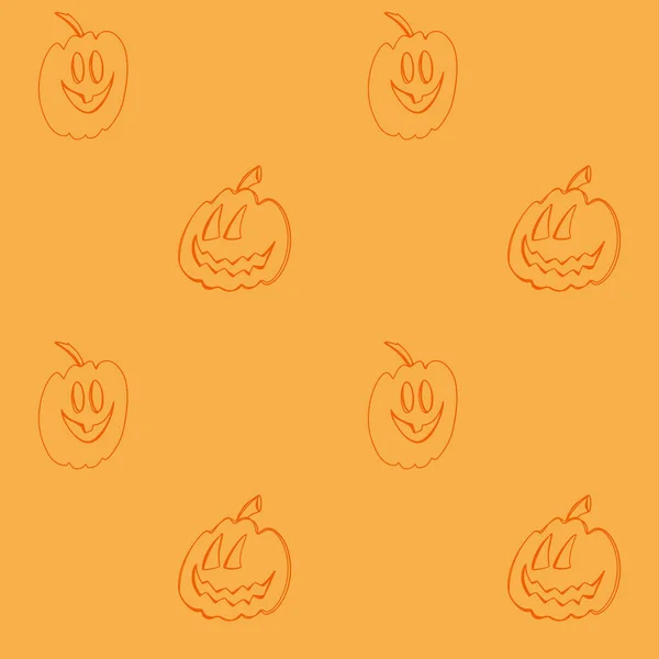 Niedliche Kawaii Quadratische Nahtlose Halloween Urlaubsmuster Mit Kürbis Auf Orangefarbenem — Stockfoto