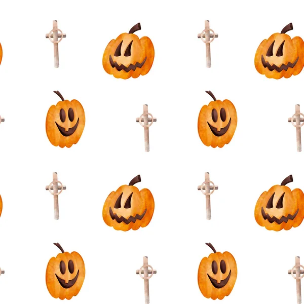Lindo Kawaii Cuadrado Sin Costuras Patrón Vacaciones Halloween Con Linterna —  Fotos de Stock