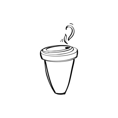 Şirin kawaii el yapımı çay bardağı beyaz üzerine izole edilmiş. Doodle dijital sanatı şekillendiriyor. Sosyal medya paylaşımı, etiket, dövme, kumaş, kıyafet, kırtasiye, menü, kafe