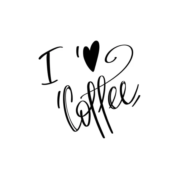 Cute kawaii hand lettering black i love coffee with a heart. Doodle contour digital art. Print for highlights social media post, sticker, tattoo, fabric, clothes, stationery, menu, cafe