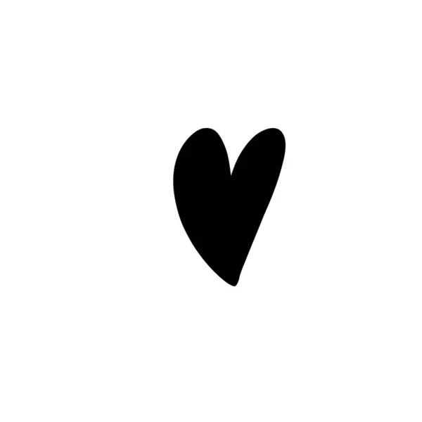 Cute Kawaii Hand Drawn Black Heart Isolated White Doodle Contour — Stock Photo, Image