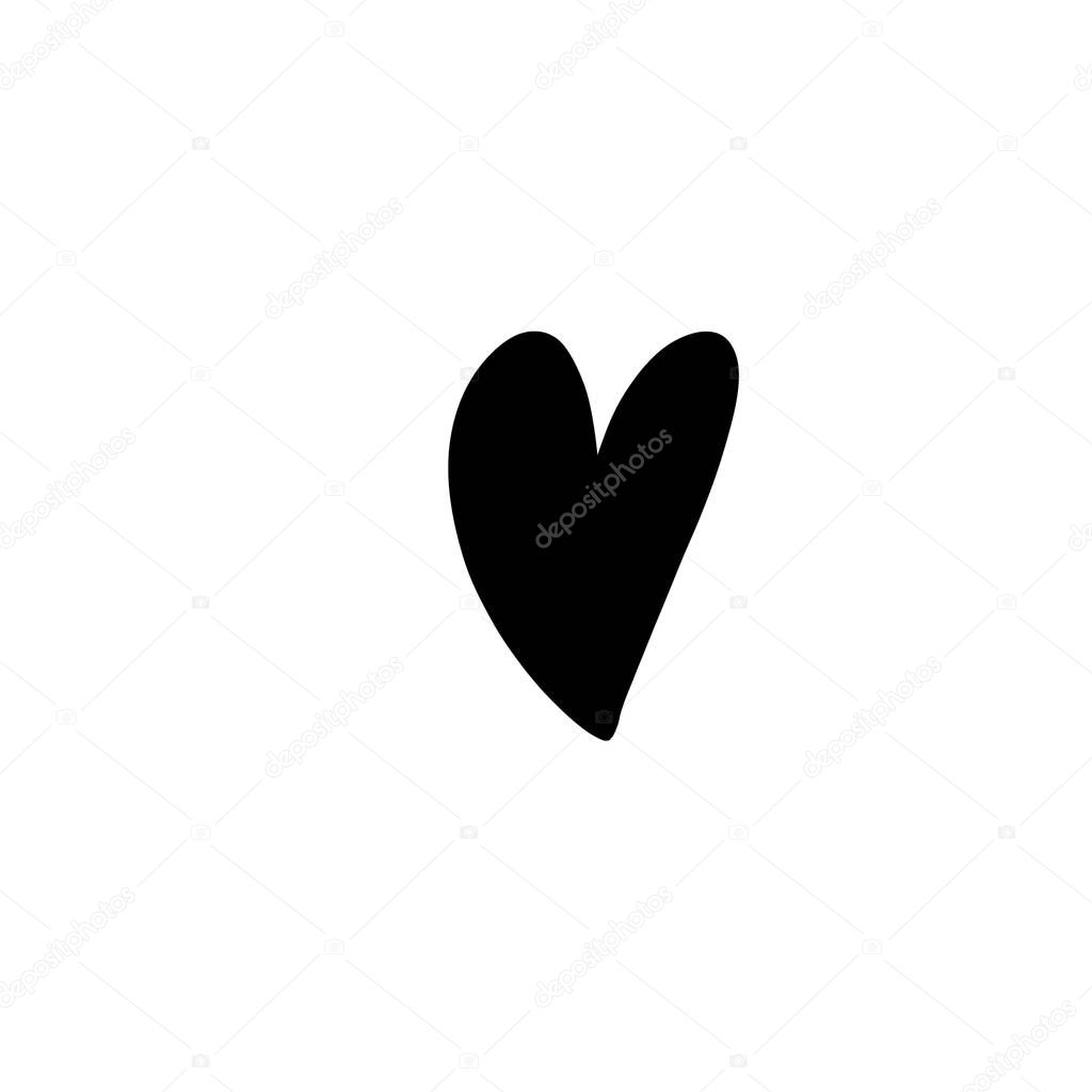 Cute kawaii hand drawn black heart isolated on white. Doodle contour digital art. Print for highlights social media post, sticker, tattoo, fabric, clothes, stationery, menu, cafe