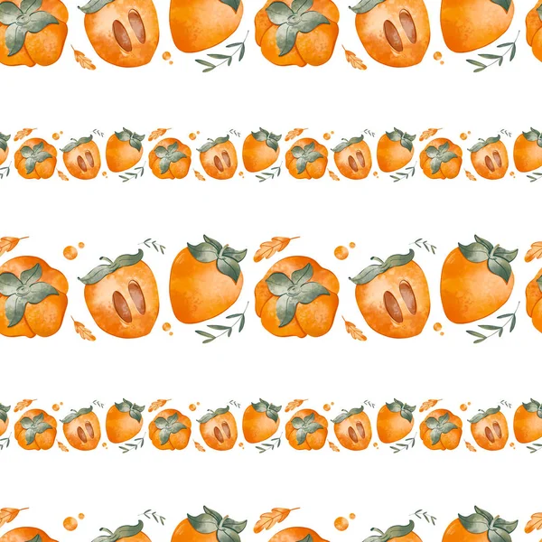 Roztomilý Kawaii Bezešvé Čtvercové Vzor Persimmon Ovoce Texturované Digitální Umění — Stock fotografie