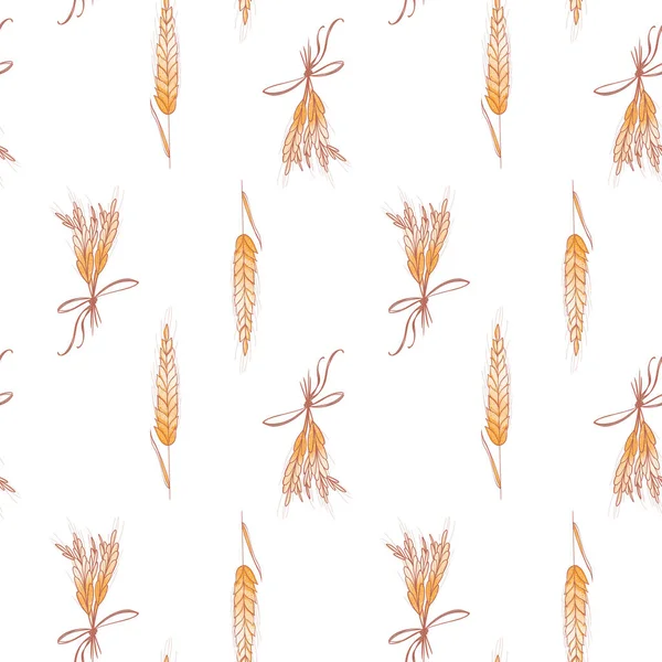 Cute Kawaii Square Pattern Spikelets Sprigs Wheat Grains White Background — Stock Photo, Image