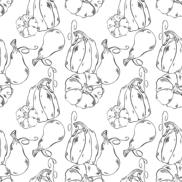 Cute kawaii fabulous white pumpkin square pattern seamless on white background. Textured digital pencil sketch art. Print for textiles, packaging, brand, wrapping paper, wallpaper, kitchen, menu