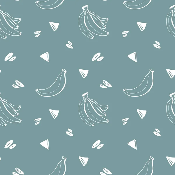 Leuke Kawaii Naadloze Vierkante Banaan Patroon Blauwe Achtergrond Doodle Contour — Stockfoto