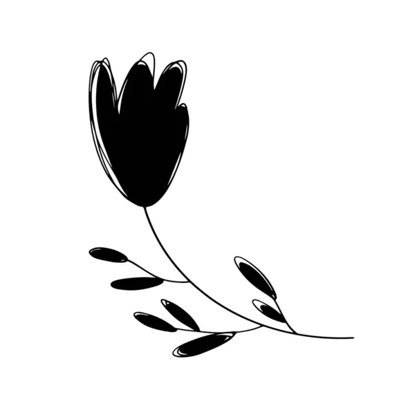 Słodki Element Kawaii Dzień Matki Kwiat Czarna Sylwetka Rysunku Cyfrowego — Zdjęcie stockowe