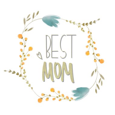 Beyaz arka planda Anneler Günü için harfler yazan sevimli kawaii kare tebrik kartı. Dokulu dijital sanat eserleri. Paket kağıdı, kumaş, davetiye, duvar kağıdı, kırtasiye için yazdır