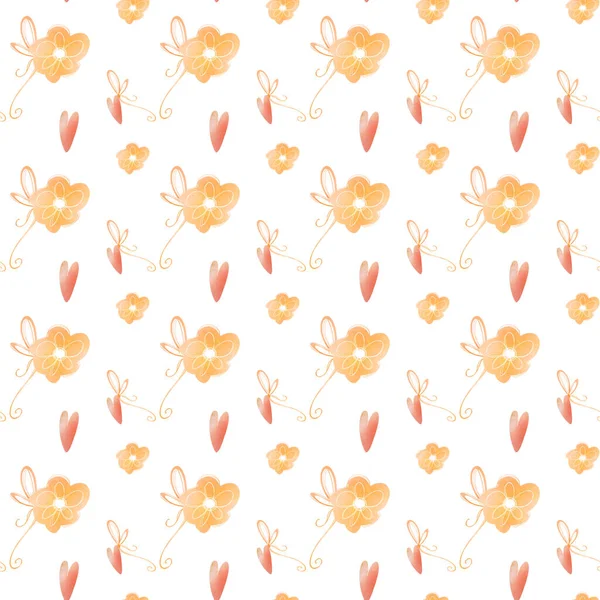 Beyaz arka planda kalpler olan Anneler Günü için sevimli kawaii kare kusursuz desen. Dokulu dijital sanat eserleri. Paket kağıdı, kumaş, kartpostal, davetiye, duvar kağıdı, kırtasiye malzemesi