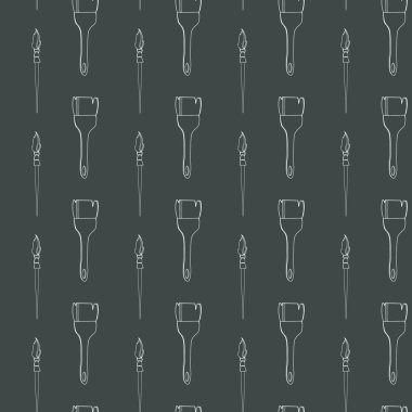 Gri arka planda sevimli kawaii desensiz kare çizgili sanatçı fırçası. Karalama dijital sanat taslağı. Paket kağıdı, kumaş, kırtasiye, çıkartma, kapak, duvar kağıdı için yazdır