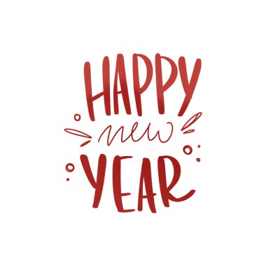 Kawaii 'nin yılbaşı posta dekorasyonu için yeni yıl unsuru el yapımı kırmızı harfler. Dokusal düz dijital sanat. Pankart, ambalaj kağıdı, kartpostallar, yapıştırma, yapıştırma, kaset, web