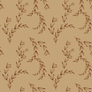 Konforlu kare, bej arka planda sonbahar dalları. Kalem için desenli dijital çizim. Paket kağıdı, kapak, pankart, kartpostal, kumaş, tekstil, duvar kağıdı için yazdır.