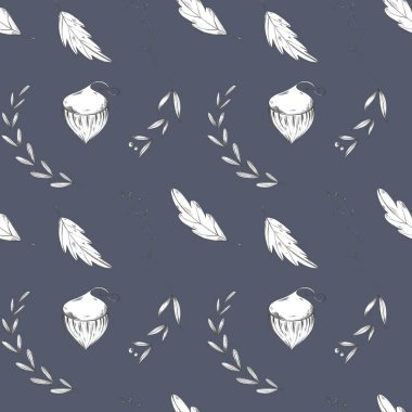 Mavi arka planda, rahat kare, dikişsiz sonbahar dalları. Kalem için desenli dijital çizim. Paket kağıdı, kapak, pankart, kartpostal, kumaş, tekstil, duvar kağıdı için yazdır.