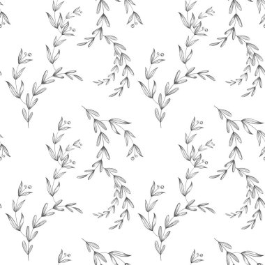 Beyaz arka planda, rahat kare, pürüzsüz sonbahar dalları. Kalem için desenli dijital çizim. Paket kağıdı, kapak, pankart, kartpostal, kumaş, tekstil, duvar kağıdı için yazdır.