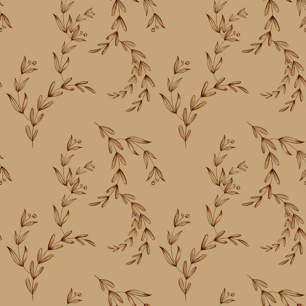 Cozy Square Seamless Pattern Autumn Twigs Beige Background Textured Digital — Stock Photo, Image