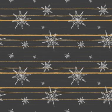 Gri arka planda yeni yıl için sevimli, kare, pürüzsüz kar tanesi deseni. Karalama dijital sanat taslağı. Paket kağıdı, yapıştırma defteri, duvar kağıdı, web dekoru, kartpostal, tekstil, kumaş baskısı