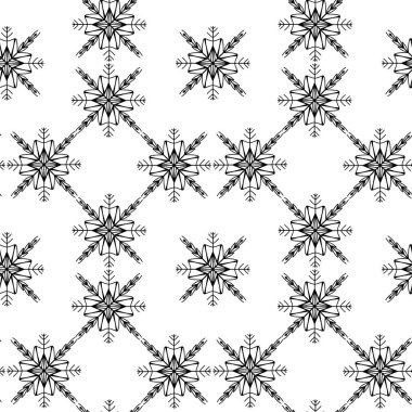 Beyaz arka planda yeni yıl için sevimli, kare, pürüzsüz kar tanesi deseni. Karalama dijital sanat taslağı. Paket kağıdı, yapıştırma defteri, duvar kağıdı, web dekoru, kartpostal, tekstil, kumaş baskısı