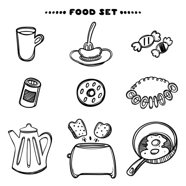 Hand getekend set ontbijt eten. Schets concept illustratie. Voedsel set — Stockvector