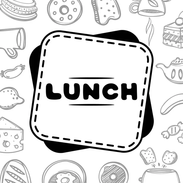 Menu de cartaz bonito desenhado à mão para café no fundo da comida com cotação de almoço. Ilustração linear . —  Vetores de Stock