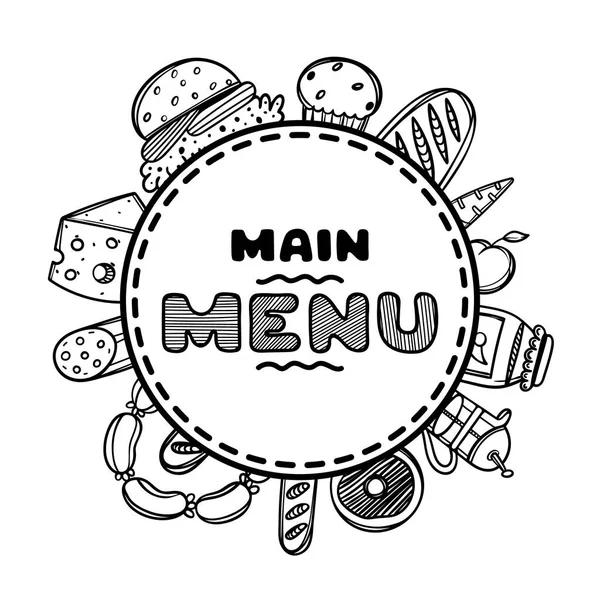 Menu desenhado à mão para café com comida. Desenho ilustração conceito . —  Vetores de Stock