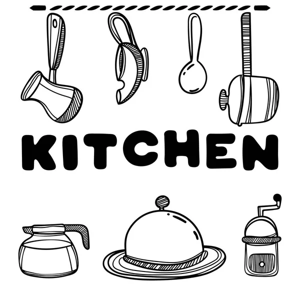 Illustrazione utensili da cucina con citazione cucina carino su sfondo bianco — Vettoriale Stock