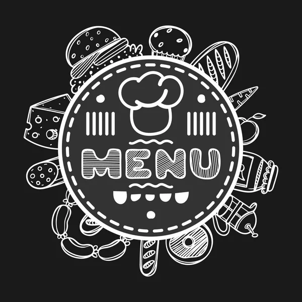 Hand getekende menu voor café met voedsel. Schets concept illustratie. — Stockvector