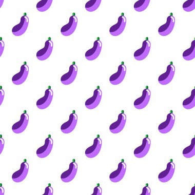 Beyaz arka plan üzerinde düz patlıcan karikatür. Seamless modeli. Düz illüstrasyon.