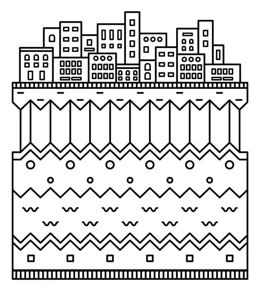 単純な都市シルエット。地球の層。白い背景に分離線形の図。フラットなデザイン。漫画のアイコン。線形の細い図. — ストックベクタ
