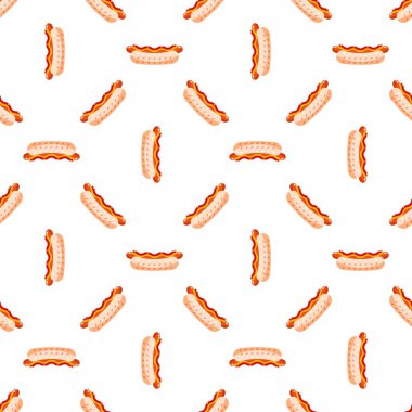 Beyaz arka plan üzerinde çizgi film güzel sosis. Seamless modeli. Düz illüstrasyon.