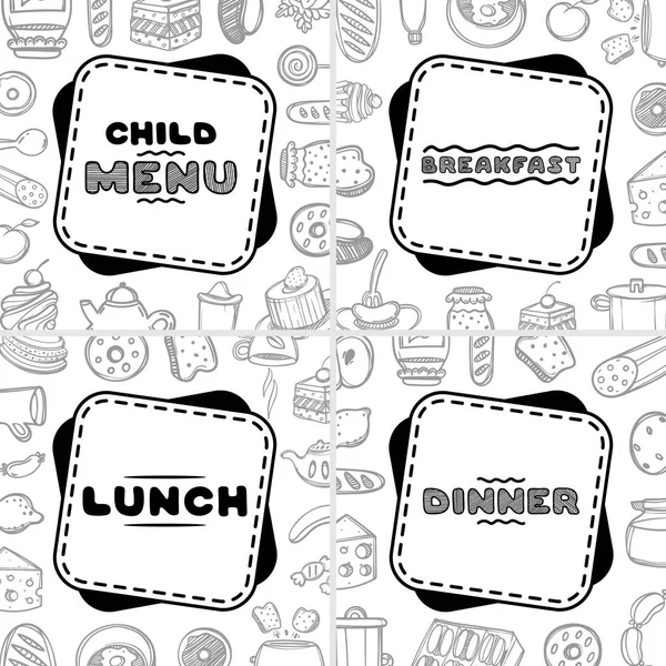 Set de 4 menús dibujados a mano para cafetería. Ilustración del concepto de boceto . — Vector de stock
