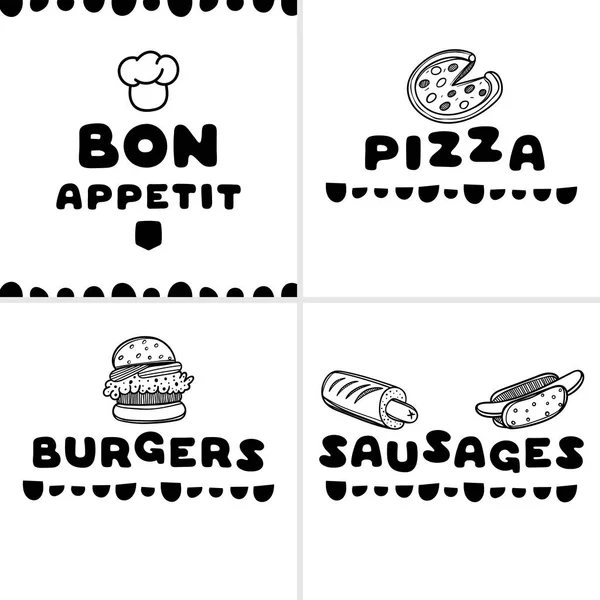 Conjunto de 4 fast food cobertura para café. Desenho ilustração conceito. Folheto alimentar . — Vetor de Stock