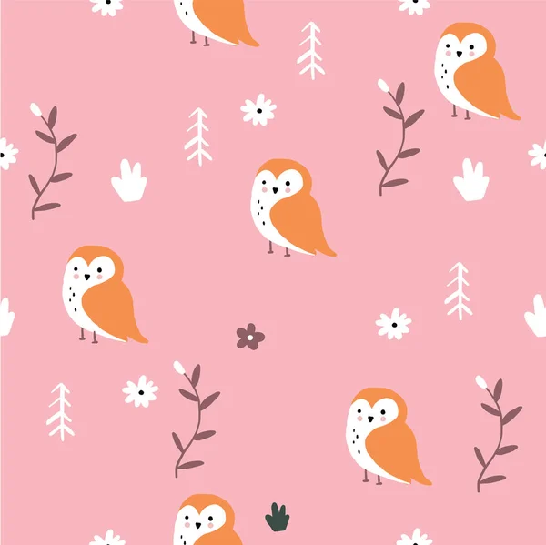 Cute pink fox forest floral pattern. — Stock Vector