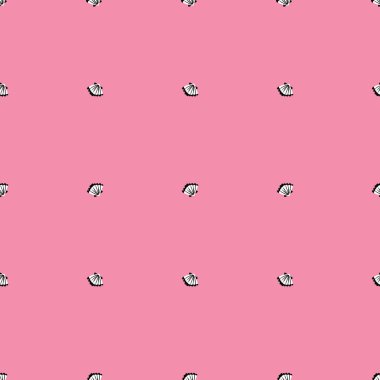 Kusursuz pembe arka plan, beyaz ve siyah deniz kabuğu deseni. tekrar edilen vektör deseni.