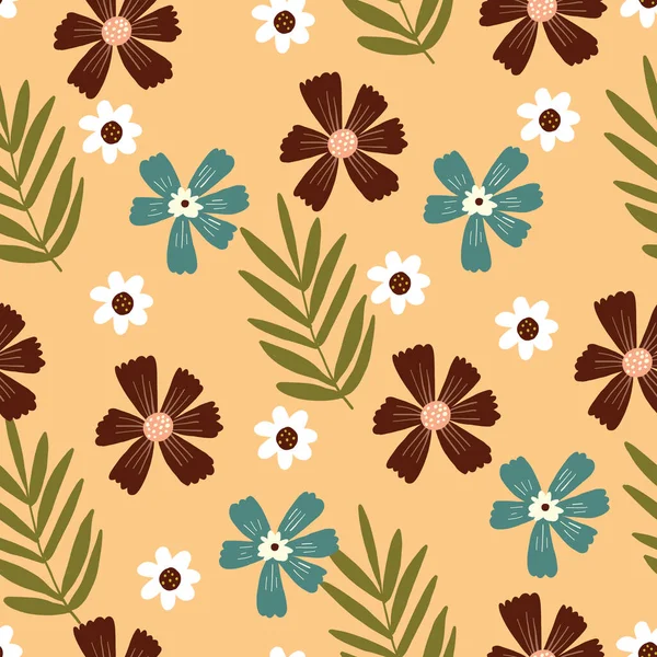 Pretty Seamless rosa pastel patrón floral flor de melocotón. Patrón de caída neutra. Textura repetitiva con estilo. Caída elegante marrón, azul, blanco, colores beige. — Vector de stock