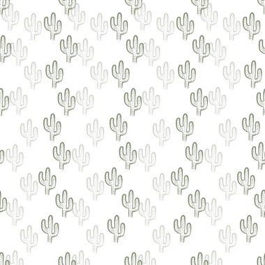 Kusursuz yeşil kaktüs deseni ve beyaz arka plan. Ana hatlarıyla kaktüs sevimli çocuk modeli..