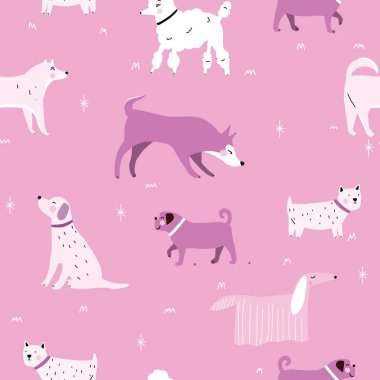 Kusursuz pembe ve mor köpek monokrom hipster desenli..