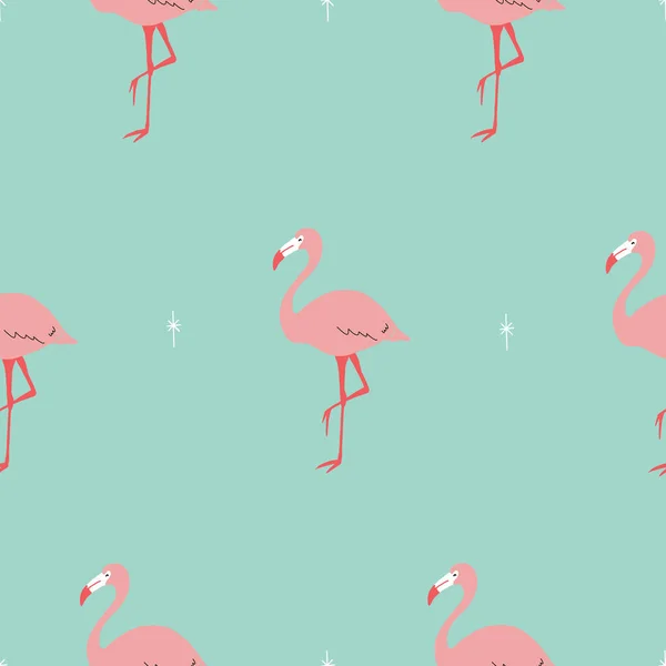 Padrão de flamingo tropical retro rosa e teal sem emenda com estrelas retro. — Vetor de Stock