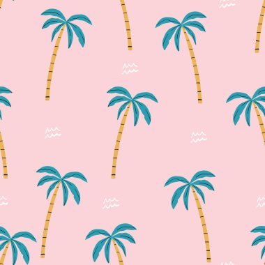 Seamless pink and green palm trees pattern. repeating vector beach pattern vector