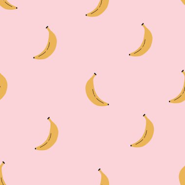 Basit vektör sarı muz desenli pembe arkaplan